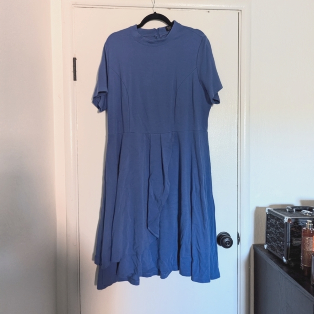 Eloquii Periwinkle Blue Faux Wrap Mock Neck Dress